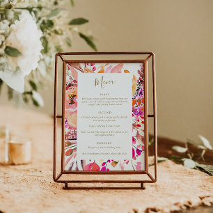 Elegante rosa Wasserfarben-Blumen Hochzeit Menükarte