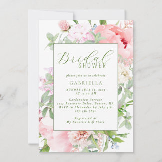 Elegante rosa Wasserfarben-Blumen-Hochzeitsshower Einladung