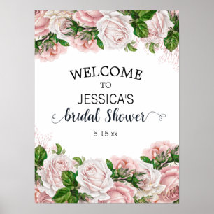 Elegante Rosa-Wasserfarben-Blumen-Hochzeitsshower Poster