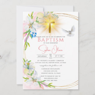 Elegante rosa Wasserfarben Florentiner Girl Taufe Einladung