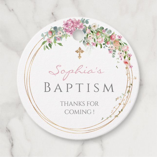 Elegante rosa Wasserfarben Florentiner Girl Taufe Geschenkanhänger (Vorderseite)