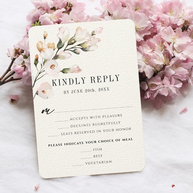 Elegante Rosa Wasserfarben RSVP Karte (Elegant Blush Pink Watercolor Floral Meal Choice RSVP Card)