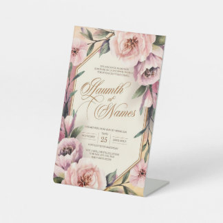 Elegante rosa Wasserfarbenhochzeit Einladung Sockelschild