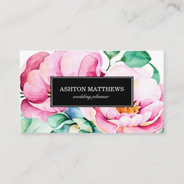 Elegante rosa Watercolor-Blumen Visitenkarte (Vorderseite)
