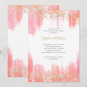 Elegante rosa Watercolor und Gold Engagement Party Einladung
