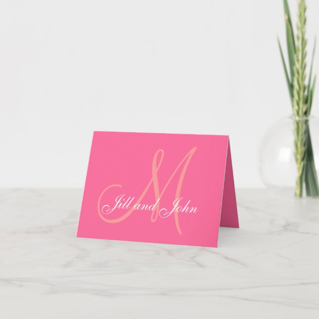 Elegante rosa Wedding Monogram Danke Card (Vorderseite)