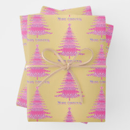 Elegante Rosa Weihnachtsbaum Gold Foil Geschenk Geschenkpapier Set