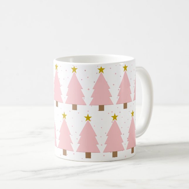 Elegante Rosa Weihnachtsbäume, Goldene Sterne Kaffeetasse (VorderseiteRechts)