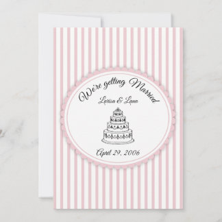 Elegante rosa-weiß gestreifte Hochzeitstorten-Kuns Einladung