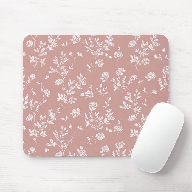 Elegante Rosa Weiß Rosa Blumen Mousepad (Mit Mouse)