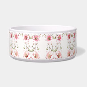 Elegante rosa weiße Blumen Keramik-Haustier-Schale Napf
