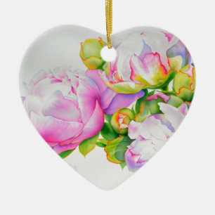 Elegante rosa weiße florale Aquarellmalerei Keramik Ornament