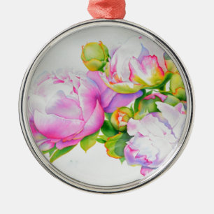 Elegante rosa weiße florale Wasserfarbenmalerei Ornament Aus Metall