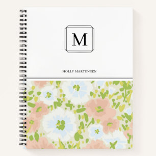 Elegante rosa weiße Monogramm-Wasserfarben-Blumen Notizbuch