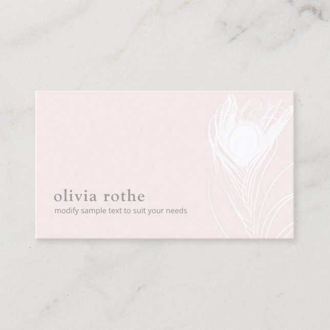 Elegante rosa White Peacock Feather Business Card Visitenkarte (Vorderseite)