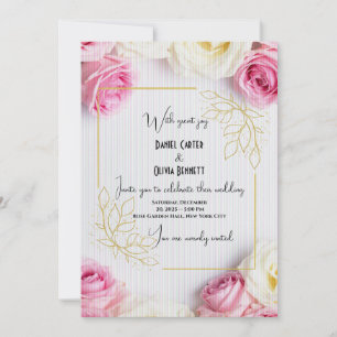 Elegante Rosa & White Rose Einladung zur Hochzeit
