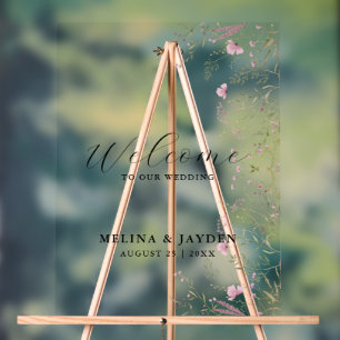 Elegante Rosa Wild Floral Simple Wedding Willkomme Acrylschild