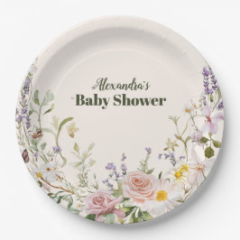 Elegante Rosa Wildblume Boho Baby Shower Pappteller