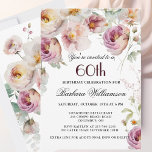 Elegante Rosa Wildblume Floral 60. Geburtstagspart Feiertagskarte<br><div class="desc">Beginnen Sie dieses besondere 60. Geburtstagsfest in elegantem Stil mit dieser wunderschönen femininen, sanften Blumeneinladung mit Aquarell-gemischten Wildblumen und dem anschließenden Grün. Der gesamte Text kann für Ihr Party personalisiert sein, auch für den Ehrengast. Wenn Sie besondere Wünsche haben oder Unterstützung beim Design benötigen, senden Sie einfach einen Chat und...</div>