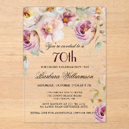 Elegante Rosa Wildblume Floral 70. Geburtstagspart Acryleinladungen
