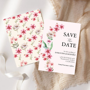 Elegante rosa Wildblume Hochzeit speichern das Dat Einladung