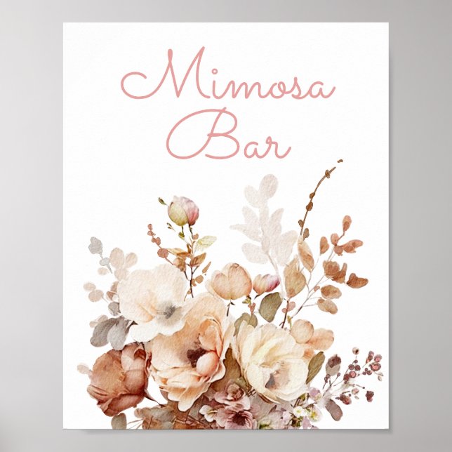 Elegante Rosa Wildblume Mimosa Bar Sign Poster (Vorne)