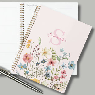 Elegante rosa Wildblume Personalisiert Planer
