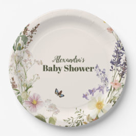 Elegante Rosa Wildblume Rustic Boho Baby Shower Pappteller