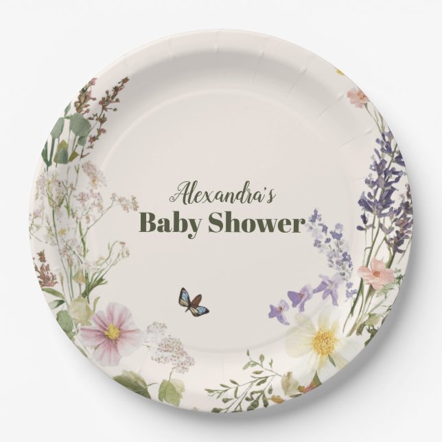 Elegante Rosa Wildblume Rustic Boho Baby Shower Pappteller (Vorderseite)