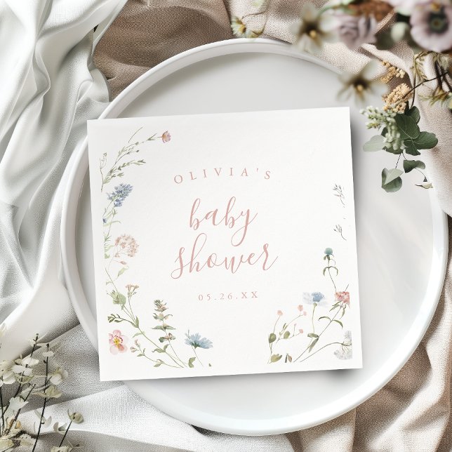 Elegante Rosa Wildblume Rustic Boho Baby Shower Serviette (Elegant Pink Wildflower Rustic Boho Baby Shower Napkins)