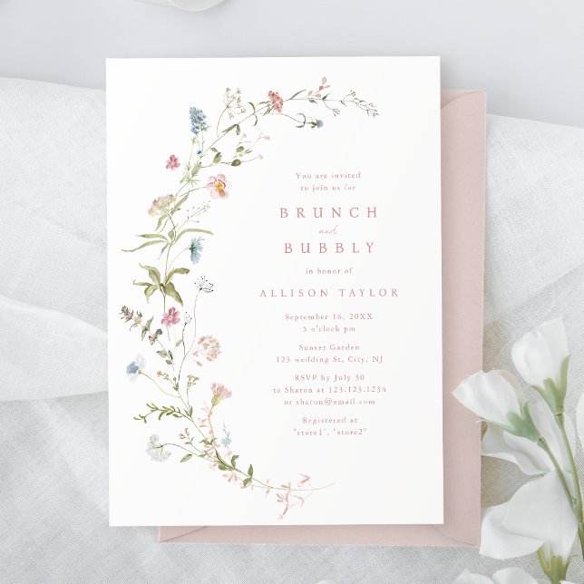Elegante Rosa Wildblume Rustic Boho Brautparty Einladung (Elegant Pink Wildflower Rustic Boho Bridal Shower Invitation)