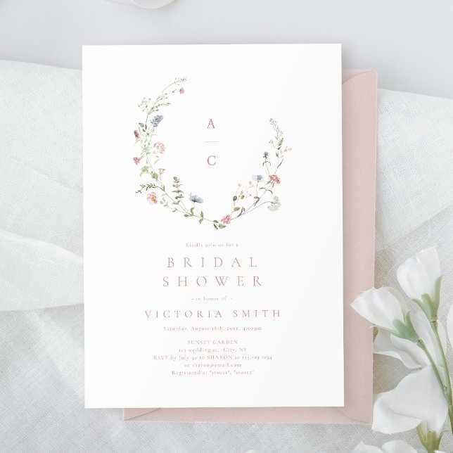 Elegante Rosa Wildblume Rustic Boho Brautparty Einladung (Elegant Pink Wildflower Rustic Boho Bridal Shower Invitation)
