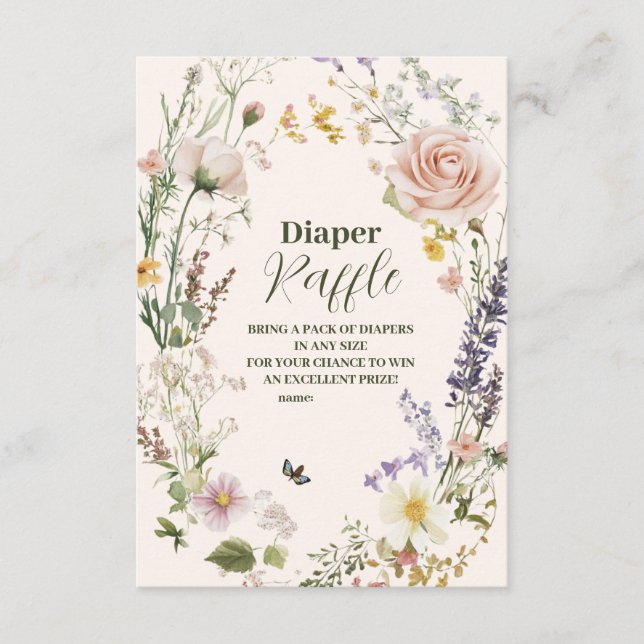 Elegante Rosa Wildblume Rustic Boho Diapper Raffle Begleitkarte (Vorderseite)