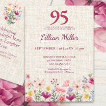 Elegante rosa Wildblumen-Leinen-Party zum 95. Gebu