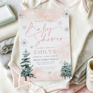 Elegante rosa Winter Wonderland-Baby-Party Einladung