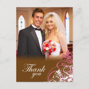 Elegante rosa Wirbel Hochzeit danke Postkarte