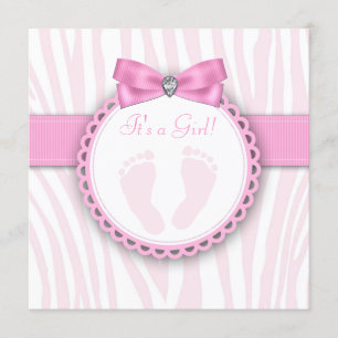 Elegante rosa Zebrafußabdruck-Baby-Party Einladung