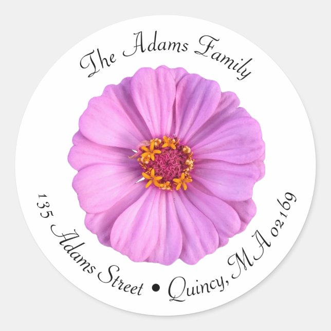 Elegante Rosa Zinnia Blume Round-Address-Labels Runder Aufkleber (Vorderseite)