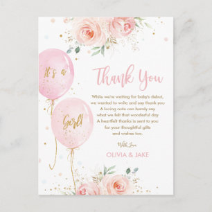 Elegante Rosafarben Florale Luftballons Baby Showe Postkarte