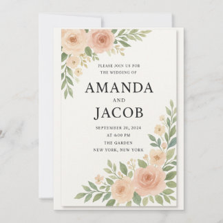 Elegante rosafarbene Aquarell-Blumen-Hochzeitseinl Einladung