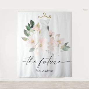 Elegante rosafarbene Blumen-Hochzeitsshower-Kuliss Wandteppich