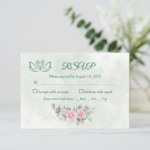 Elegante rosafarbene Blumen-Schwan-Hochzeits-RSVP- RSVP Karte