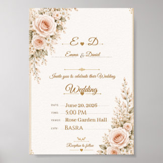 Elegante rosafarbene Blumenhochzeits-Einladung Poster