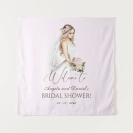 Elegante, rosafarbene Braut als Brautparty Wandteppich