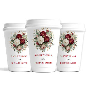 Elegante rosafarbene burgunderrote Blumen Hochzeit Pappbecher