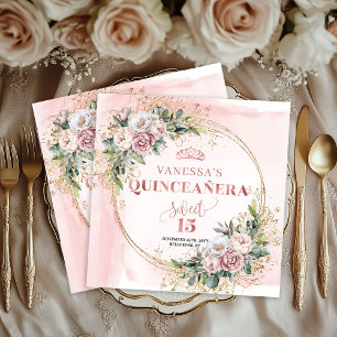 Elegante rosafarbene Eukalyptus-Quinceañera-Servie Serviette