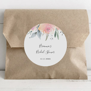 Elegante rosafarbene Floral-Hochzeitsdusche-Favor Runder Aufkleber