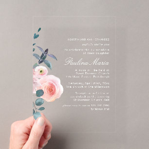 Elegante rosafarbene Floral Quinceañera Acryleinladungen
