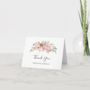 Elegante rosafarbene florale Aquarell-Hochzeit Dankeskarte