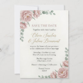 Elegante rosafarbene florale Aquarell-Hochzeit Einladung